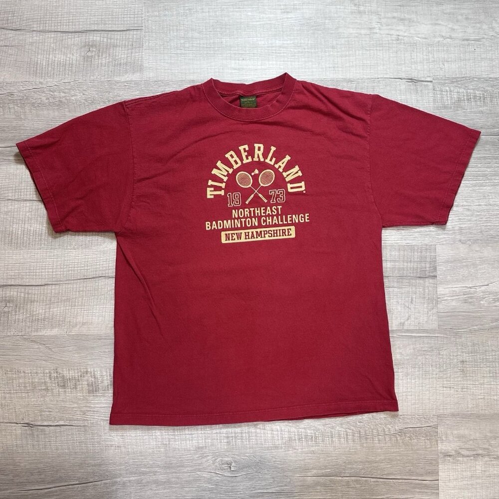 Vintage Timberland Northeast Badminton Challenge Red Graphic Tee Shirt Large USA
